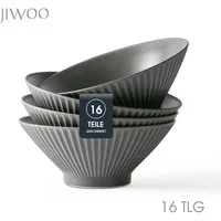 JIWOO Schüssel 4er Ø20cm, Japanische Ramenschüssel Suppenschüssel bowl Pastaschüssel, Keramik, (Set, 16-tlg), Hochwertiges Schüsseln Schwarz Schüssel Mikrowellenofen Spülmaschine