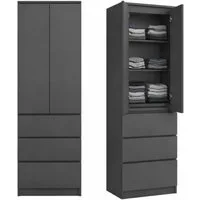 Home Collective Kleiderschrank Garderobenschrank Mehrzweckschrank Schrank platzsparend & vielseitig (50x40x180,5 cm (BxTxH), ideal für Schlafzimmer Flur & Arbeitszimmer) mit 2 Türig 3 Einlegeböden & 3 Schubladen in anthrazit
