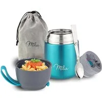 Milu Thermobehälter Edelstahl Thermobehälter Lunchbox 450 ml, Warmhaltebehälter mit Löffel, Thermobecher, auslaufsicher