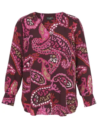 VIA APPIA DUE - Bluse V-Ausschnitt 1/1 Arm Druck bordeaux multicolor - Gr. - 50