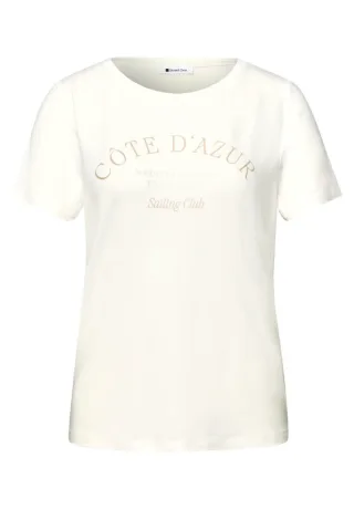 Street One - T-Shirt mit Rundhals und Wording weiß - Gr. - 38