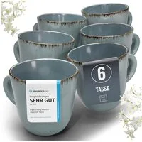 PURE LIVING INTERIOR DESIGN Geschirr-Set Pure Living Becher 6er 460ml »Rustic«, Steingut, Rauchblau, 6 Personen, Steingut, Authentischer Landhausstil, Reaktive Glasur – jedes Stück ein Unikat,…