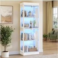 SVEYLXA Vitrine Beleuchtete LED Vitrine mit Glastüren & Regalen in Weiß/Schwarz (1-St) für Wohnzimmer, Küche & Bad, 60×30×178cm