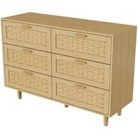 Simurq Kommode mit 6 Schubladen, Stauraumschrank für Wohnzimmer, Esszimmer, Flur (Schubkastenkommode,Sideboard Rattan geflecht,Massivholzbeine), 115 x 40 x 80 cm