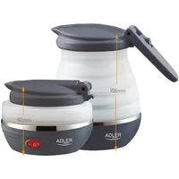 ADLER EUROPE Reise-Wasserkocher AD 1278 Silikon faltbar elektrisch Silikon Reisewasserkocher, 0,6 l, 750,00 W, für Camping, Reise, Wohnmobil, Hotel & Urlaub, kompakt, grau