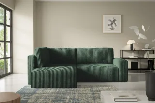 Ecksofa mit Schlaffunktion NATALIA XL in Stoff Tilia Grün Ottomane Links