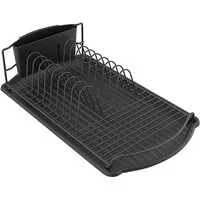 MSV Geschirrständer Geschirrabtropfgestell mit Platte, Abtropfgitter für Teller, Gläser & Besteck, seitlicher Besteckkorb mit 3 Fächern, mit Tropfschale, beschichteter Stahl, ca. 47,5x26,5x11 cm