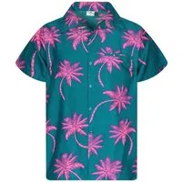 King Kameha Hawaiihemd "Palmshadow" Funky Hawaii-Hemd Herren Kurzarm Front-Tasche Sommerhemd
