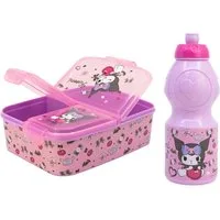 SANRIO Lunchbox Kuromi 2 tlg. Lunch Set Brotdose mit 3 Kammern Trinkflasche 400 ml, (Spar-Set, 2-tlg., Spar-Set)