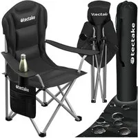 tectake Campingstuhl Gepolsterter Gartenstuhl, Belastbarkeit 120 kg, 88,5 x 55 x 103 cm (Outdoor Klapptstuhl MTX für Außen in Schwarz, 1 St), wasserabweisendes 600D Oxford-Gewebe, faltbar, inkl. Tragetasche