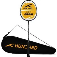 hundred Badmintonschläger Powertek 200 PRO schläger mit Kopfabdeckung, Bespannt, (Maximale Saitenspannung - 18-20lbs, Für fortgeschrittene Spieler), Badmintonschläger Graphit Leichtgewicht Profi Squash