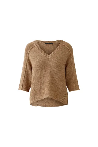 Oui - Pullover Baumwollmischung mit Leinen salty caramel - Gr. - 40