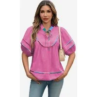Imily Bela Blusentop Damen Bluse mit Puffärmeln und V-Ausschnitt (Packung, 1-tlg., 1per-Pack) mit Kordelzügen