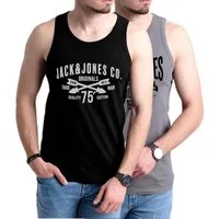 Jack & Jones Tanktop Bedrucktes Shirt aus Baumwolle (2er-Pack) mit Print