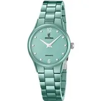 Festina Quarzuhr Ceramic Damenuhr F20751-3 – Aquagrüne Keramikuhr, 30,5 mm