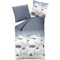 Dormisette Bettwäsche Biber Bettwäsche-Set Weihnachten made in Germany, Biber, 2 teilig, verschneite Landschaft X-MAS Truck Bettwäsche-Set zum Wohlfühlen