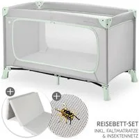 Hauck Baby-Reisebett Dream N Play Plus - Dusty Mint, Kinder Baby Reisebett mit großem Eingang, Matratze & Insektenschutz