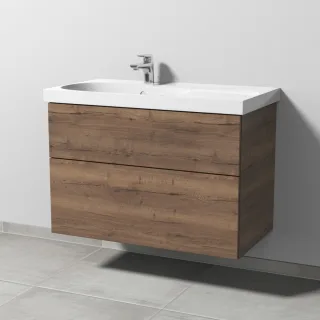 Sanipa 3way Waschtischunterbau zu Geberit Acanto Waschtisch mit 2 Auszügen, Eiche-Tabak SM41950