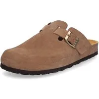 MIDS MONTY Damen Pantolette tan mit Velourleder & Rauleder-Fußbett, Komfort-Clog, Weichtrittsohle