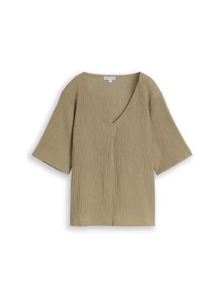 Tom Tailor - Crinkle T-Shirt mit V-Ausschnitt grün - Gr. - XL