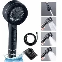 ibettertec Duschbrause Handbrause Handbrause Duschkopf mit Hohem Druck, (Duschkopf, Schlauch, Halterung, Montagematerial), 4 Strahlarten, Ein-Knopf-Stopp, Filtersystem, Anti-Kalk-Düsen, sparsam