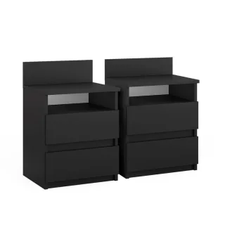 Vicco Nachttisch, Schwarz, Holzwerkstoff, 4 Fächer, 2 Schubladen, Rechteckig,Rechteckig, 39.6x59.1x32.3 cm, Schlafzimmer, Nachttische