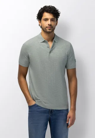 State of Art - Fein gestricktes Poloshirt in melierter Optik jade - Gr. - L