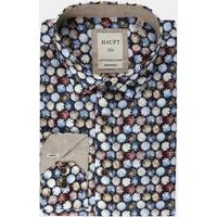 Haupt Langarmhemd Haupt Langarm Baumwoll-Herrenhemd Modern Fit Blumenmuster navy print