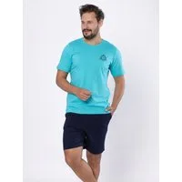 HOTBERG Shorty Kurzer Herren Schlafanzug 100% Baumwolle (2 tlg) moderner Shorty mit Komfortschnitt, Türkis-Dunkelblau