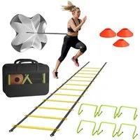 FIVMEN Koordinationsleiter Trainingsleiter Fussball Trainingszubehör Trainingshilfe Sport set, mit 12 Scheiben Kegel 6 Hürden 1 Widerstandsfallschirm und Tragetasche