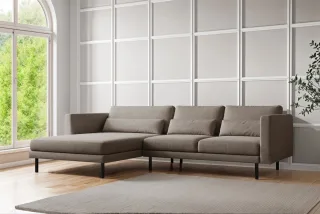 Ecksofa Designersofa AGADA in Stoff Verita Braun Ottomane Links