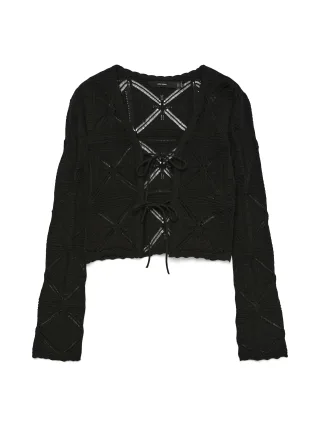 VERO MODA - VMLOLA LS V-NECK BOW CARDIGAN NOOS Black - Gr. - XL