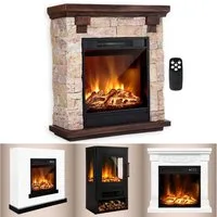 AMBINESS Elektrokamin 2 Heizstufen, 900W - 2000W, LED - 3D Flammeneffekt mit Farbwechsel, inkl. Fernbedienung Timer & Thermostat