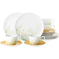 Seltmann Weiden Kaffeeservice Geschirr-Set, 18 Teile, Liberty Meadow Grasses (18-tlg), 6 Personen, Porzellan, Tassen, Untertassen, Teller, Made in Germany, 18 Teile, für 6 Personen