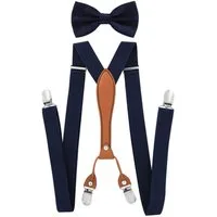 axy Hosenträger Herren Hosenträger mit Fliege Set 4 Stabile Clips X-Form (2-St., 2er Set) 2,5cm Breit verstellbar und elastisch, 120cm Lang