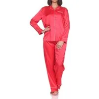Normann Pyjama Normann Satin Damen Schlafanzug langarm Pyjama mit Knopfleiste