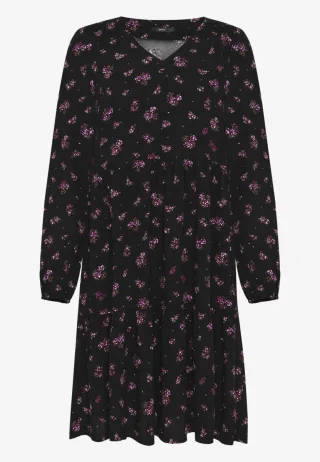 zero - Langärmeliges Minikleid mit Blumenmuster und V-Ausschnitt pink/schwarz/violet - Gr. - 42