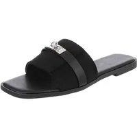 Ital-Design Damen Pantolette mit Metall-Detail und flachem Fußbett Pantolette (91742335) Blockabsatz Pantoletten in Schwarz