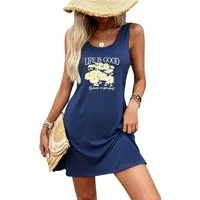 PYLIKE Sleepshirt Damen ärmelloses Nachthemd mit kleines Gänseblümchen Print Geeignet für Zuhause und Freizeit