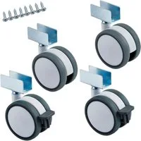 SO-TECH® Möbelrolle Hamm Ø 63 mm, Höhe 74,5 mm, U-Profil für 19 mm Wandstärke, Lenkrolle je 2 x mit / ohne Bremse, weiß/grau