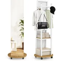 COSTWAY Kleiderständer, mit Ganzkörperspiegel 2in1, Standspigel, mit Ablage