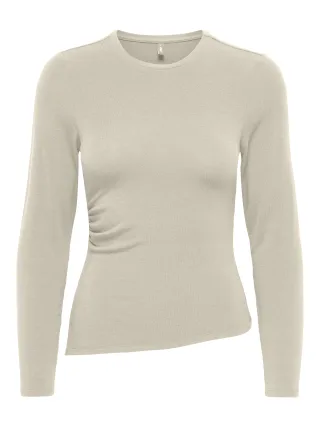 ONLY - ONLGLAMOUR L/S RUCHING TOP JRS Oatmeal - Gr. - XS