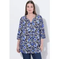 Ulla Popken Tunika Bluse Blüten Tunika-Ausschnitt 3/4-Arm