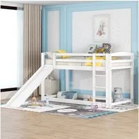 Flieks Etagenbett, Kinderbett mit Rutsche & oberem Lattenrost 90x200cm Kiefer