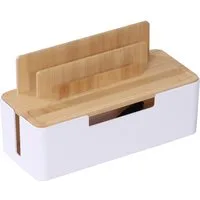 relaxdays Kabelbox mit Handyhalter, (7-tlg), Natur-Weiß