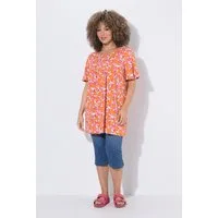 Ulla Popken Longshirt Longshirt Blüten Zierfalten A-Linie Rundhals