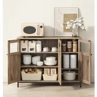 VASAGLE Sideboard Küchenschrank (Aufbewahrungsschrank, Stahlrahmen, Industrie, für Wohnzimmer, Küche, Esszimmer), 100 x 35 x 75 cm, verstellbaren Ablage, mit Glastüren