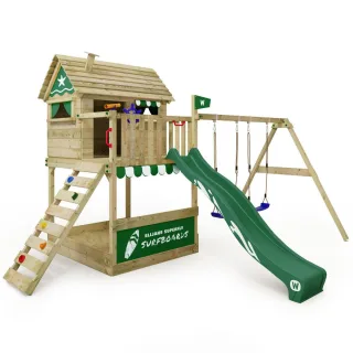 Stelzenhaus Smart Seaside mit Wellenrutsche, Doppelschaukel und Sandkasten - Großer Spielturm aus Massivholz für Gartenabenteuer - Wickey
