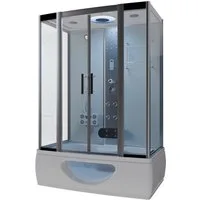 TroniTechnik Eckdusche IKARIA Acrylbadewanne mit Rundum- Sicherheitsglas, Farblichttherapie, BxT: 135x80 cm, Komplettdusche inkl. Farblicht, Radio, und Massagefunktion, Whirlduschkombination mit Sanitäracryl, 135cm x 80cm x 220cm, Sicherheitsglas, in
