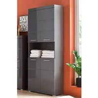 Lomadox Hochschrank ALTENA-19 Badezimmer Schrank in Grau Hochglanz, B/H/T: ca. 73/190/31 cm